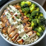 Grilled Chicken & Broccoli Bowls with Creamy Garlic Sauce