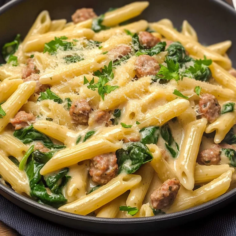 One-Pan Creamy Penne with Spinach and Italian Sausage