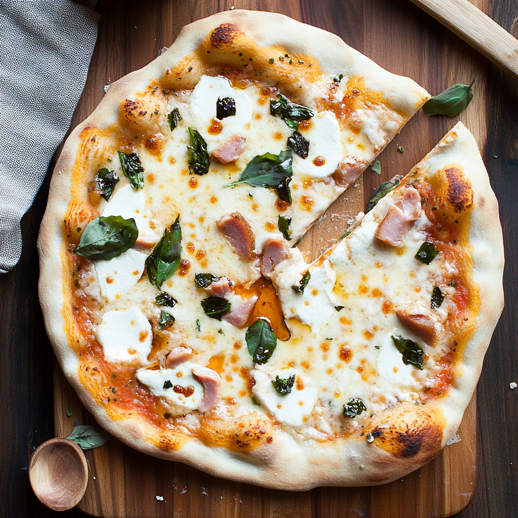 White Pizza with turkey slices & Hot Honey